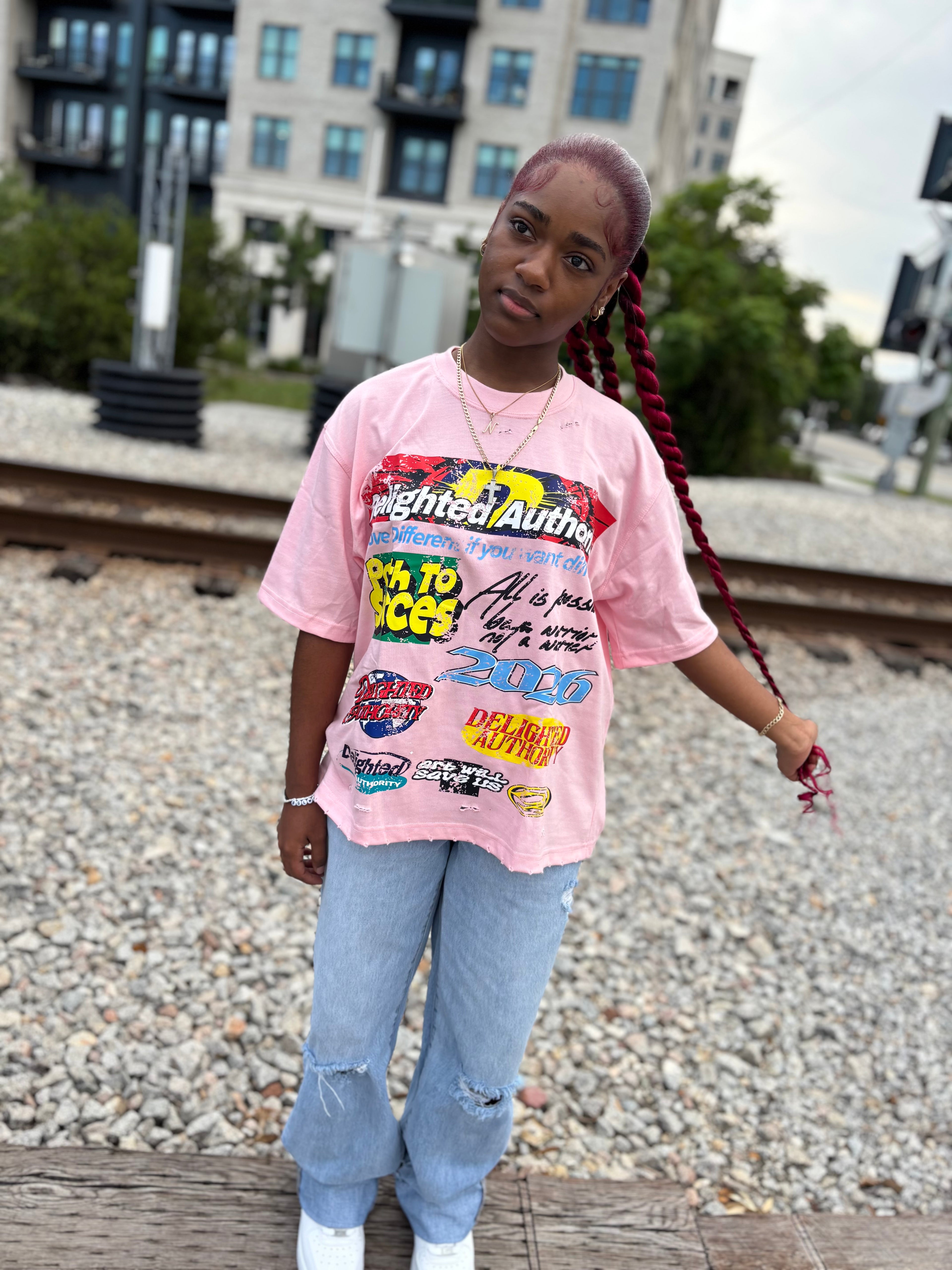 Delighted Authority Pink Graphic Tee