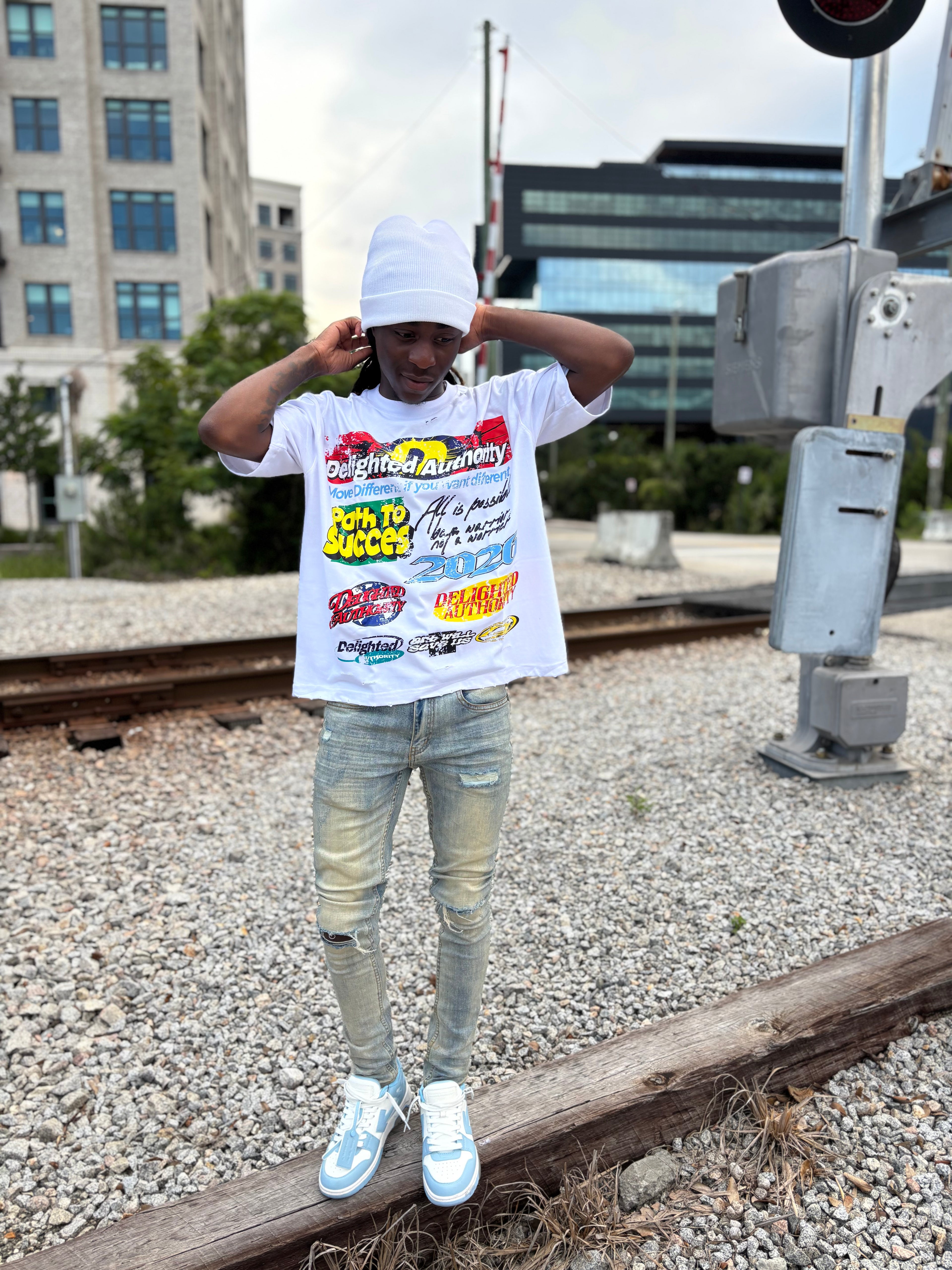 Delighted Authority White Graphic Tee !!