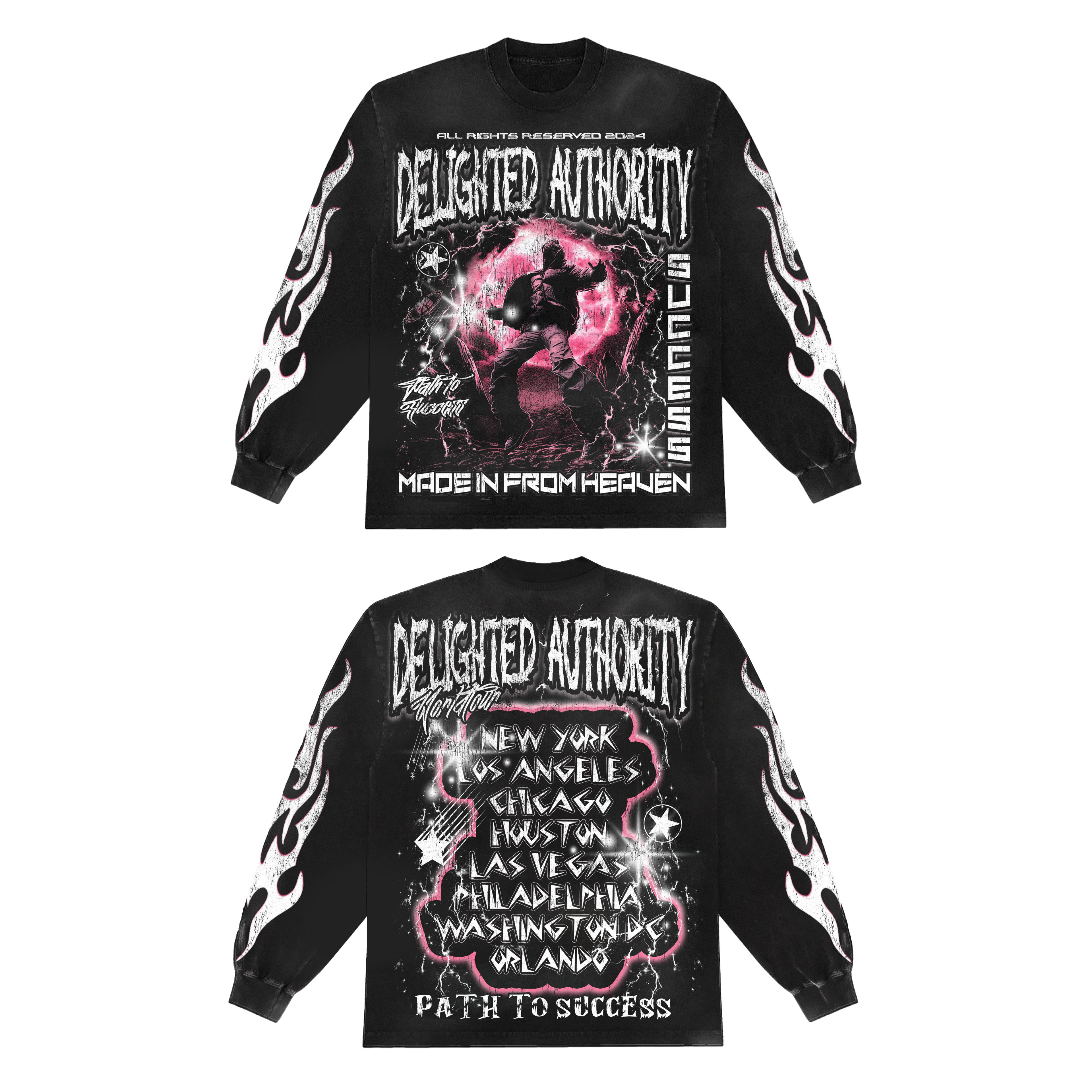 Delighted Authority Long Sleeve T shirts PINK AND BLACK